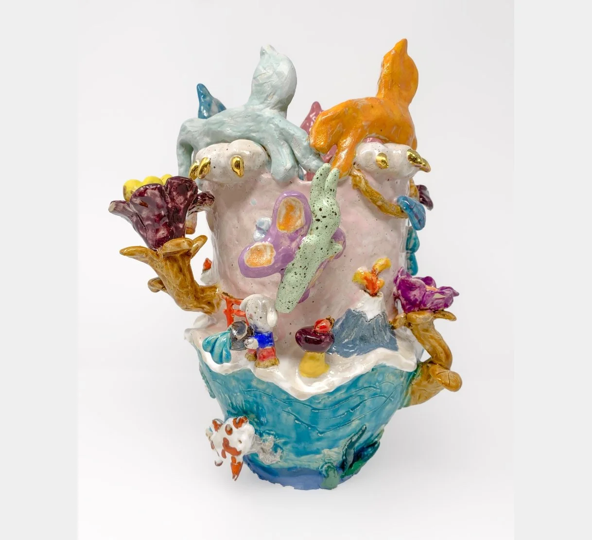 Spilled my Cola, 2025, 32cm x 22cm x 22cm (12.5” x 8.5” x 8.5 inches), Ceramic, Engobe, Glaze, Gold Lustre