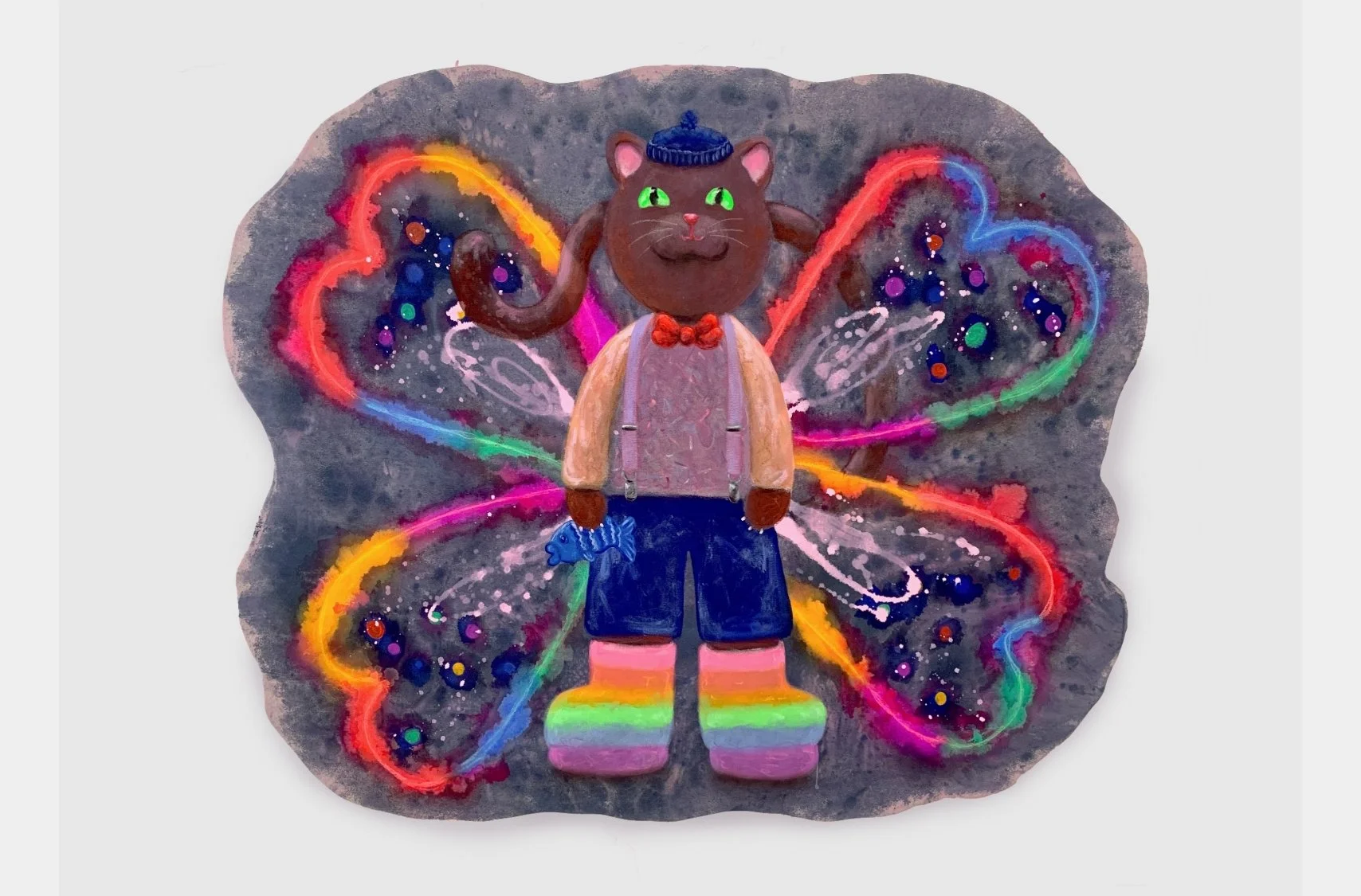 Sailor Cat, acrylic, pastel, airbrush and oil pastel on raw canvas, 160 x 134cm (63” x 53”), 2023