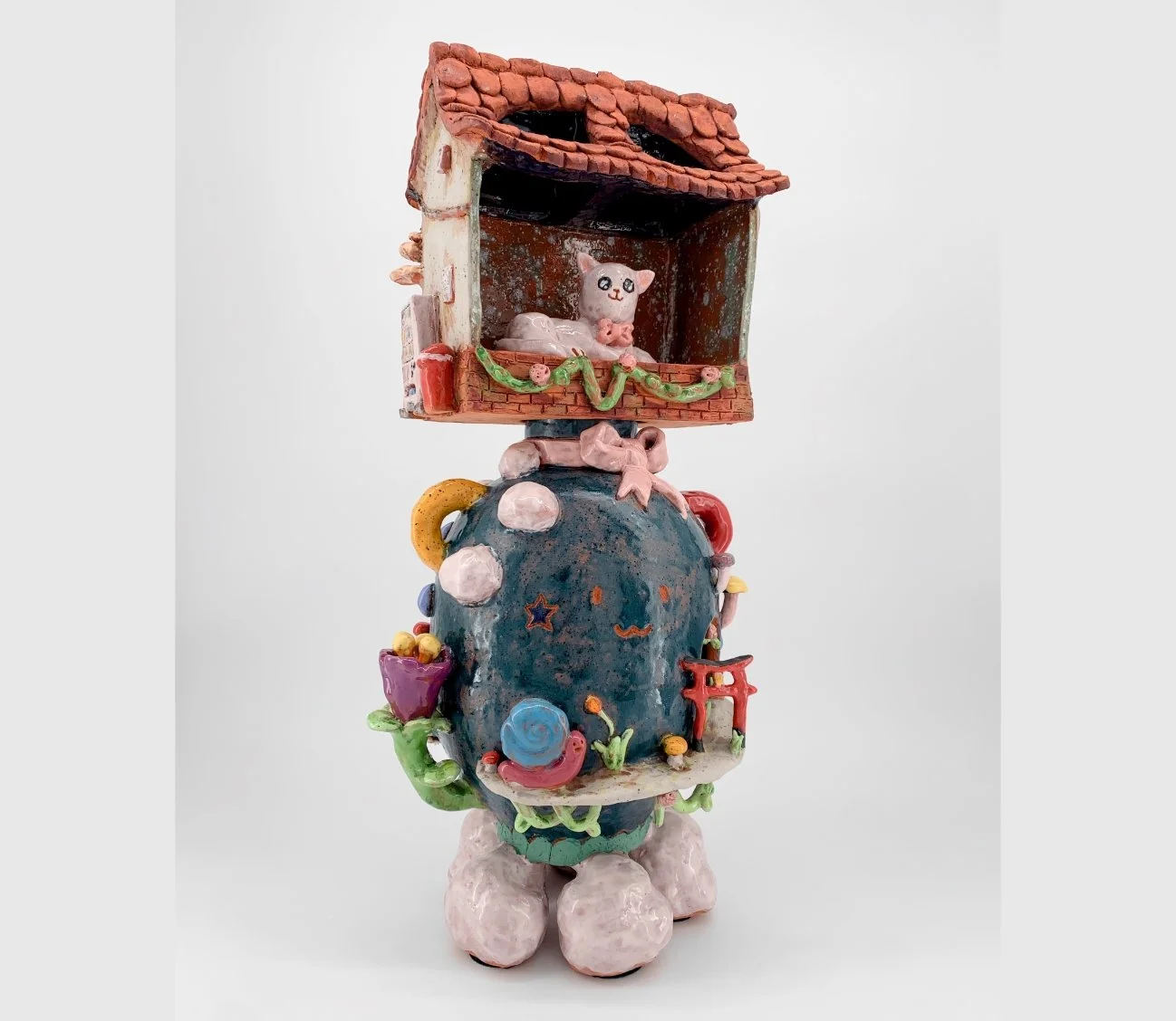 Sky Cottage, 2026, ceramic, engobe, glaze, platinum luster, 58 x 26 x 26cm (23" x 10" x 10 inches)