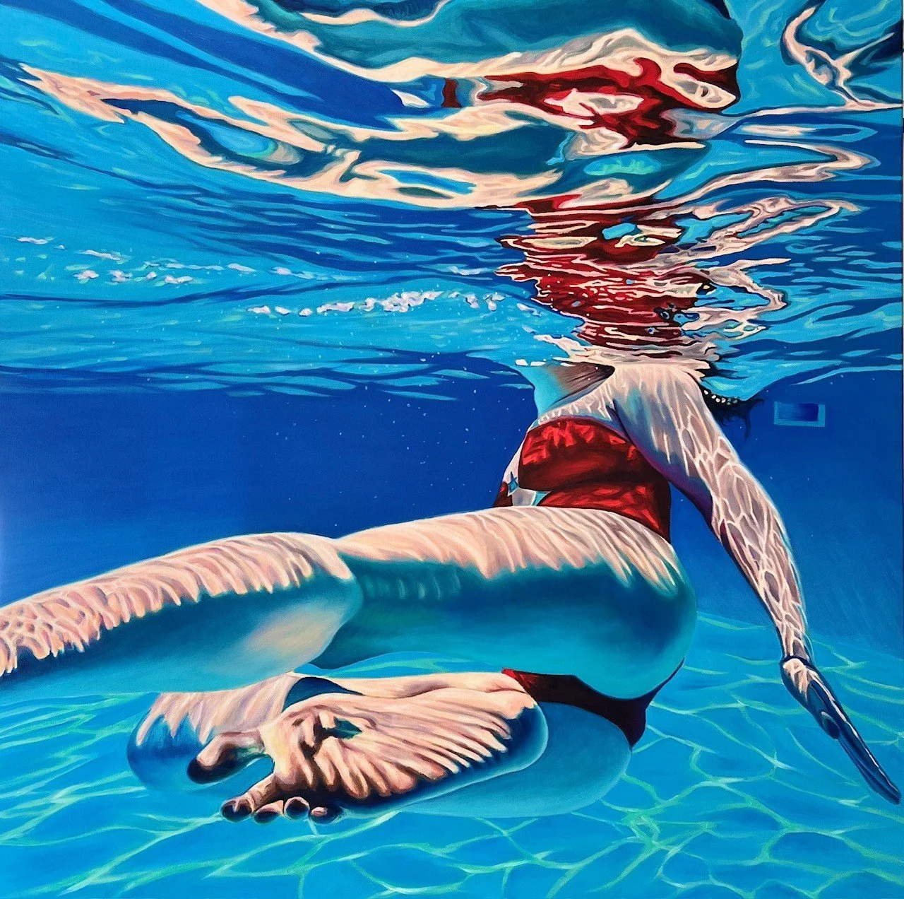 Ripple Effect, Oil on canvas, 94 W x 94 H cm, framed in white wood