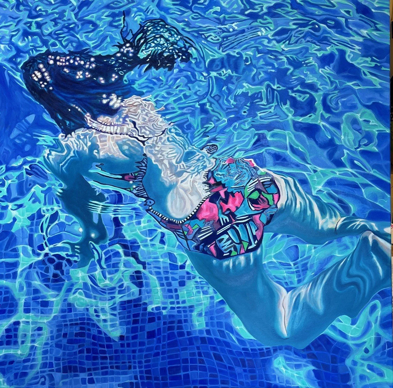 Summer Fragments, Oil on canvas, 94 W x 94 H cm, framed in white wood