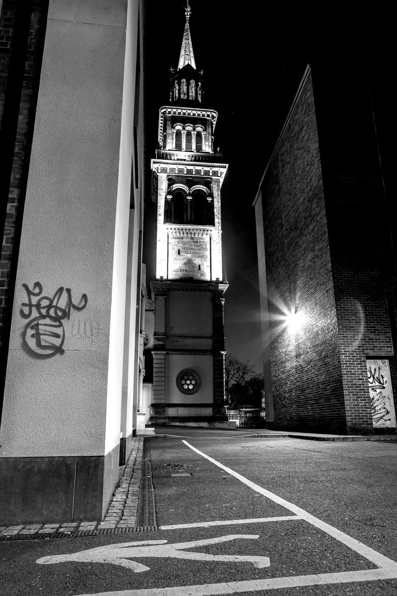 Elmwood Hall, Belfast. Black and white night view