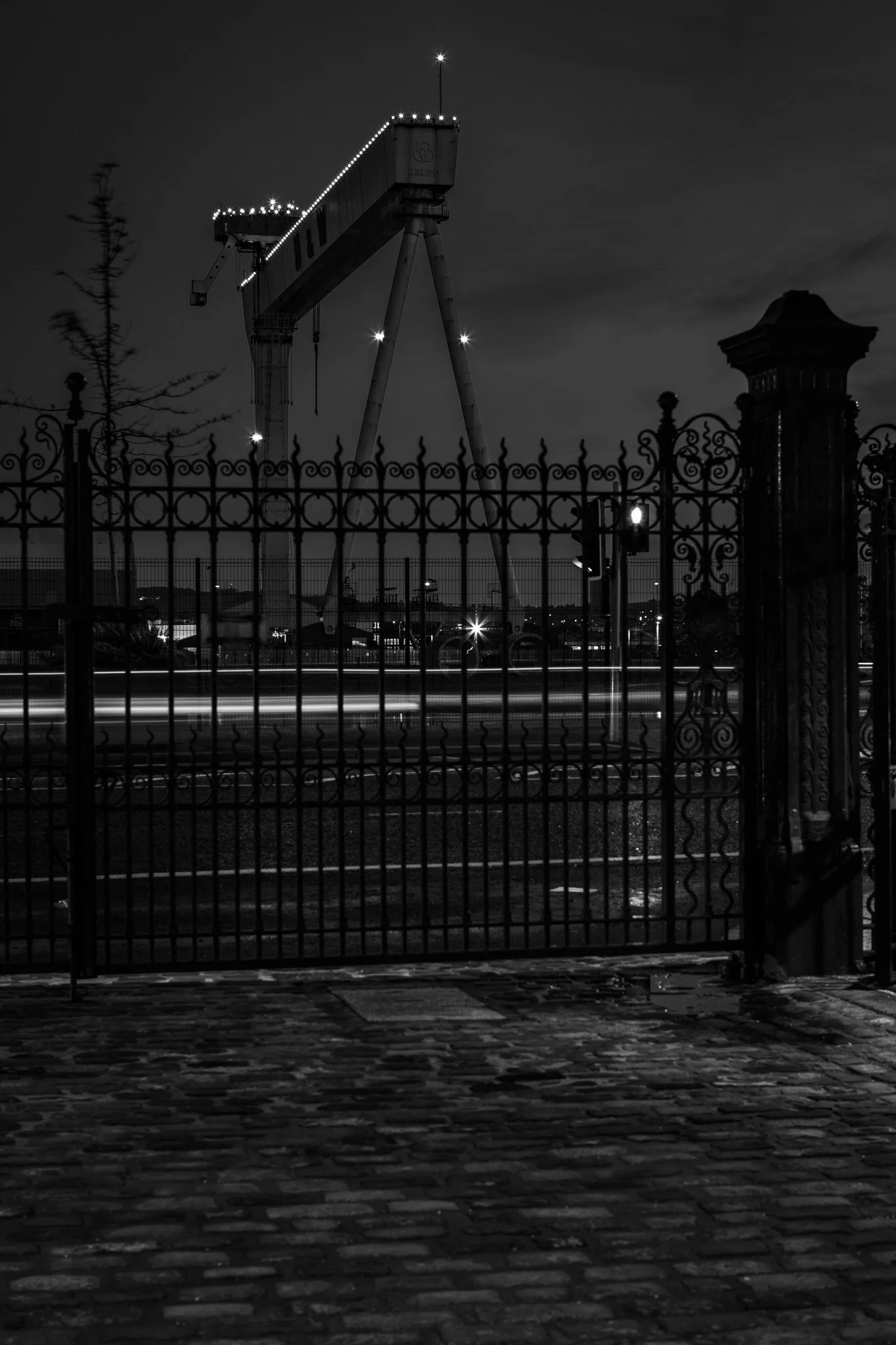 Harland and Wolff crane, Goliath at night in black and white