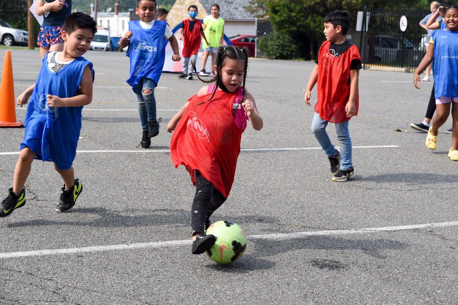 A soccer game to promote teamwork, relieve stress and encourage exercise.
