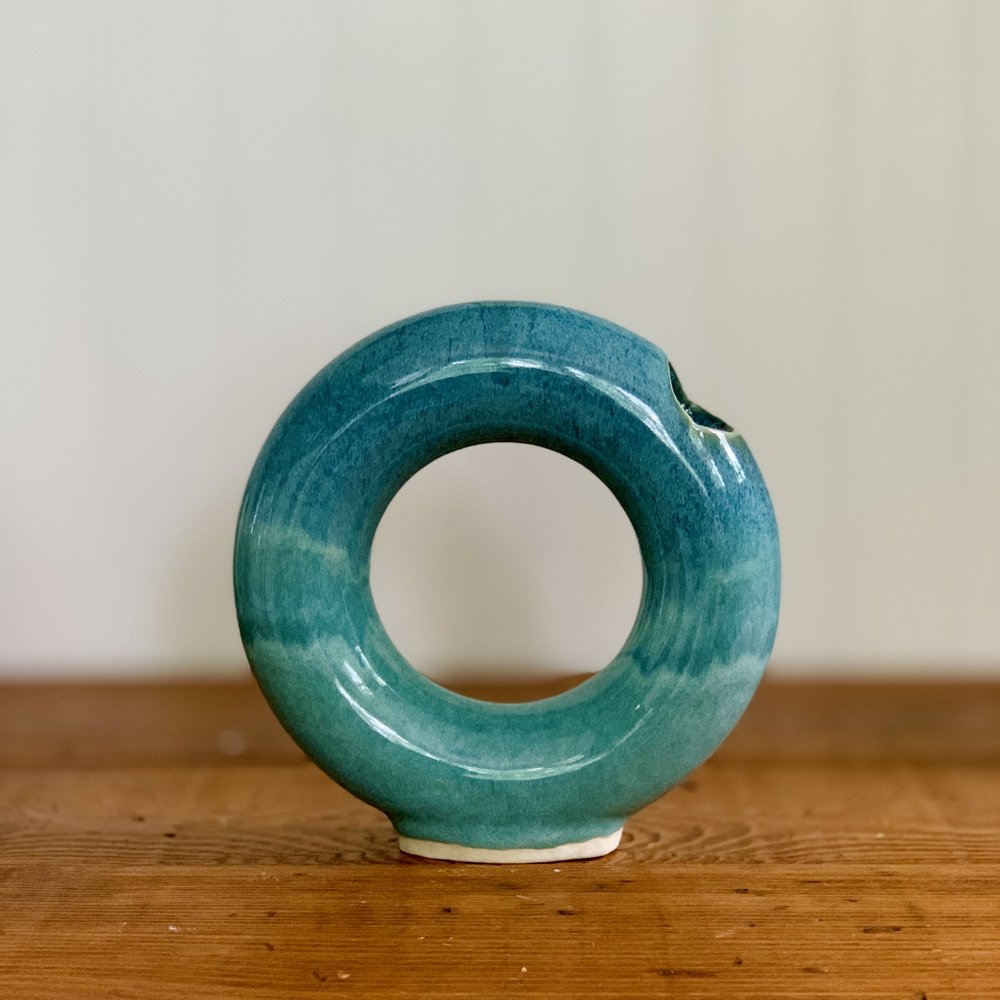 Blue Ceramic Alabama Ring Bottle Flask, 5 Floz 