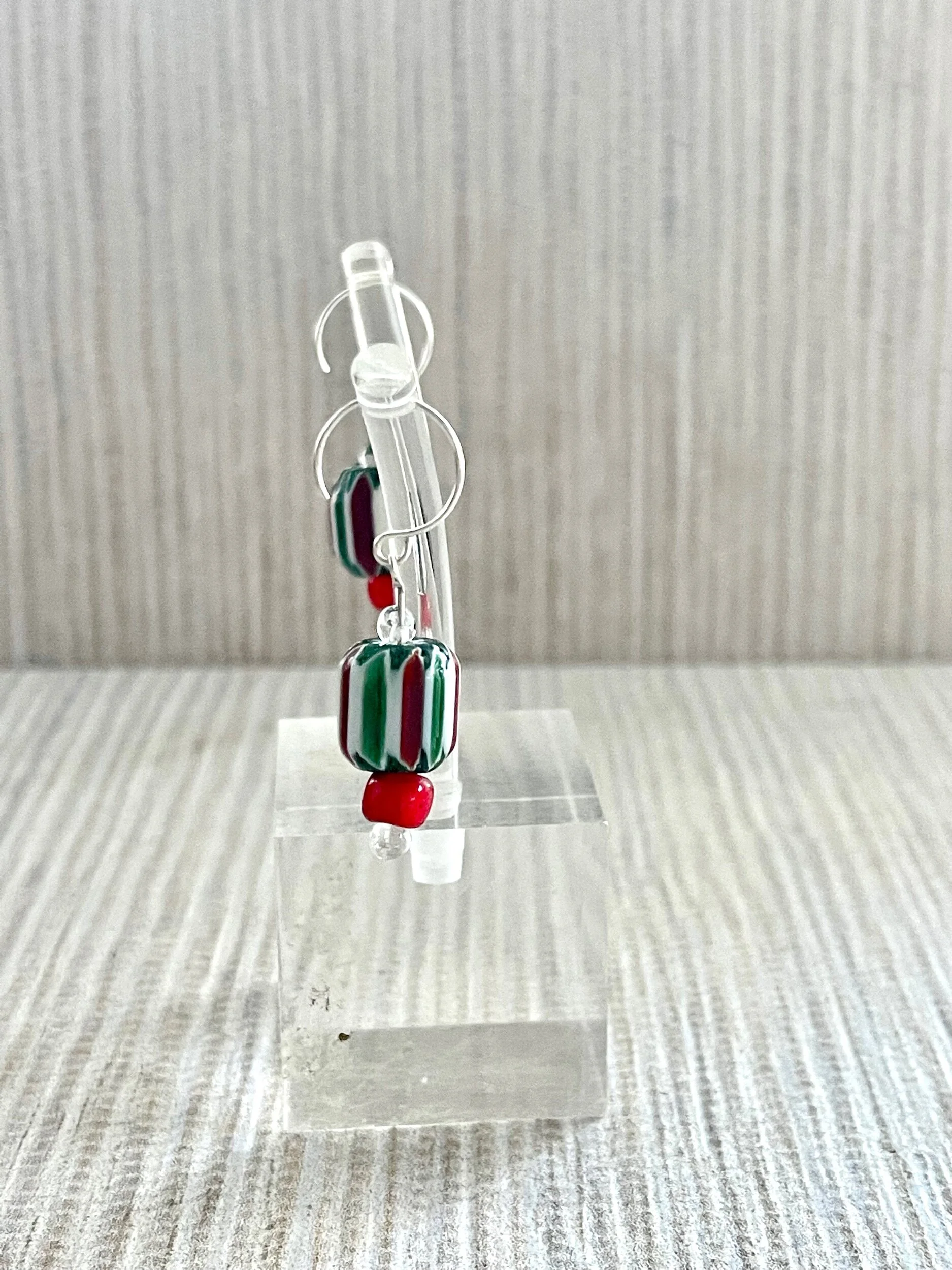 African red glass bead with vintage glass bead on a sterling silver ear wire