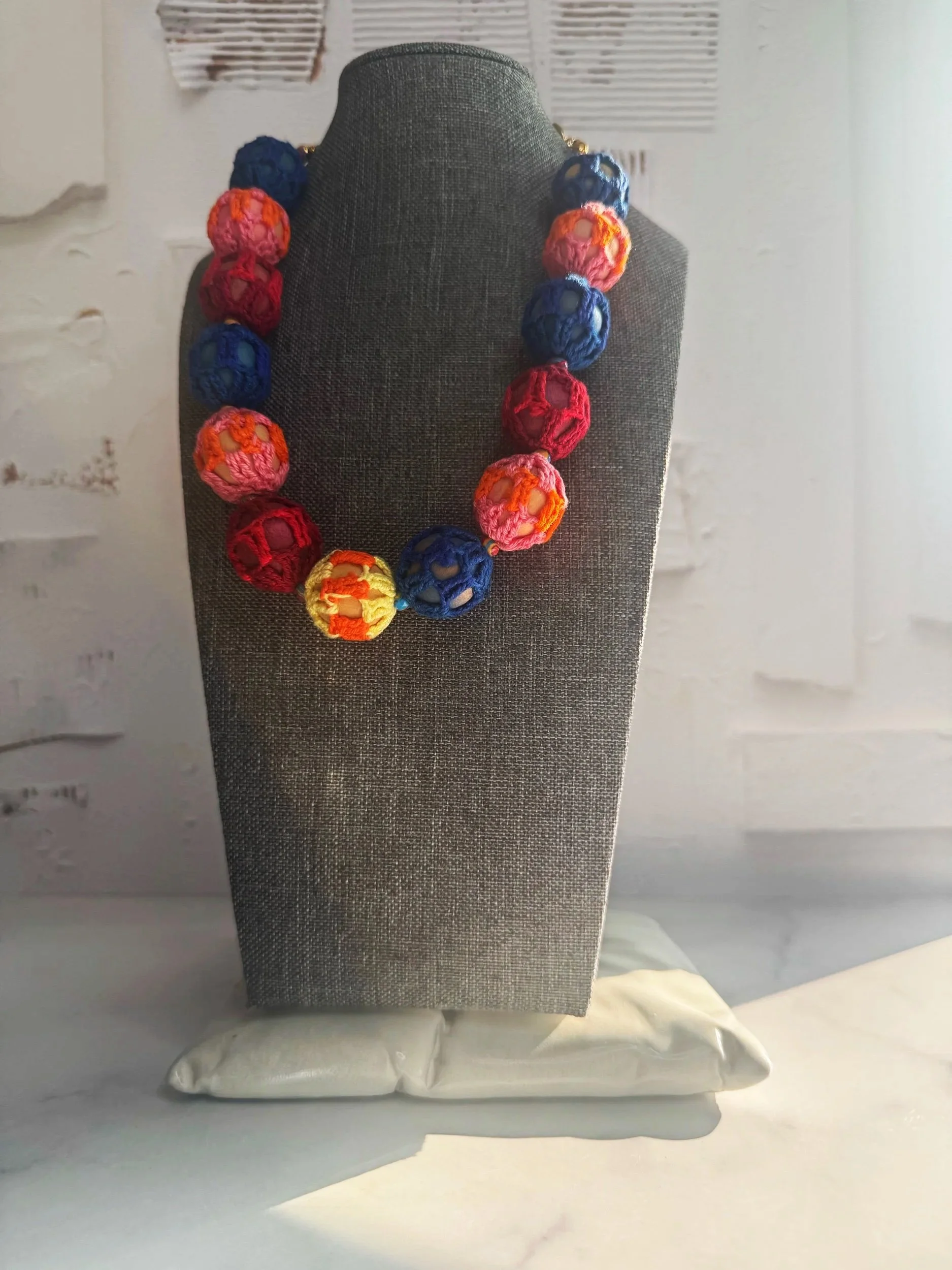 crochet vintage colorful beads statement necklaces