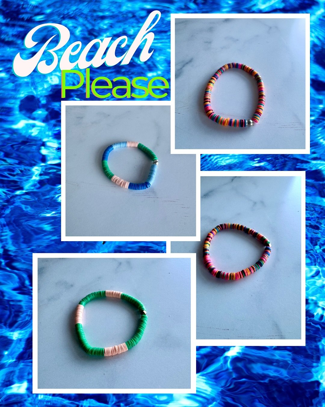 Summer jewelry is for fun and color!🌸&hearts;️💋☀️

It gets hot our there so make sure it can get wet. 

These vinyl beaded bracelets are perfect for what you need. With that little vintage bead. 

Wear in the pool, beach, playing your favorite spor