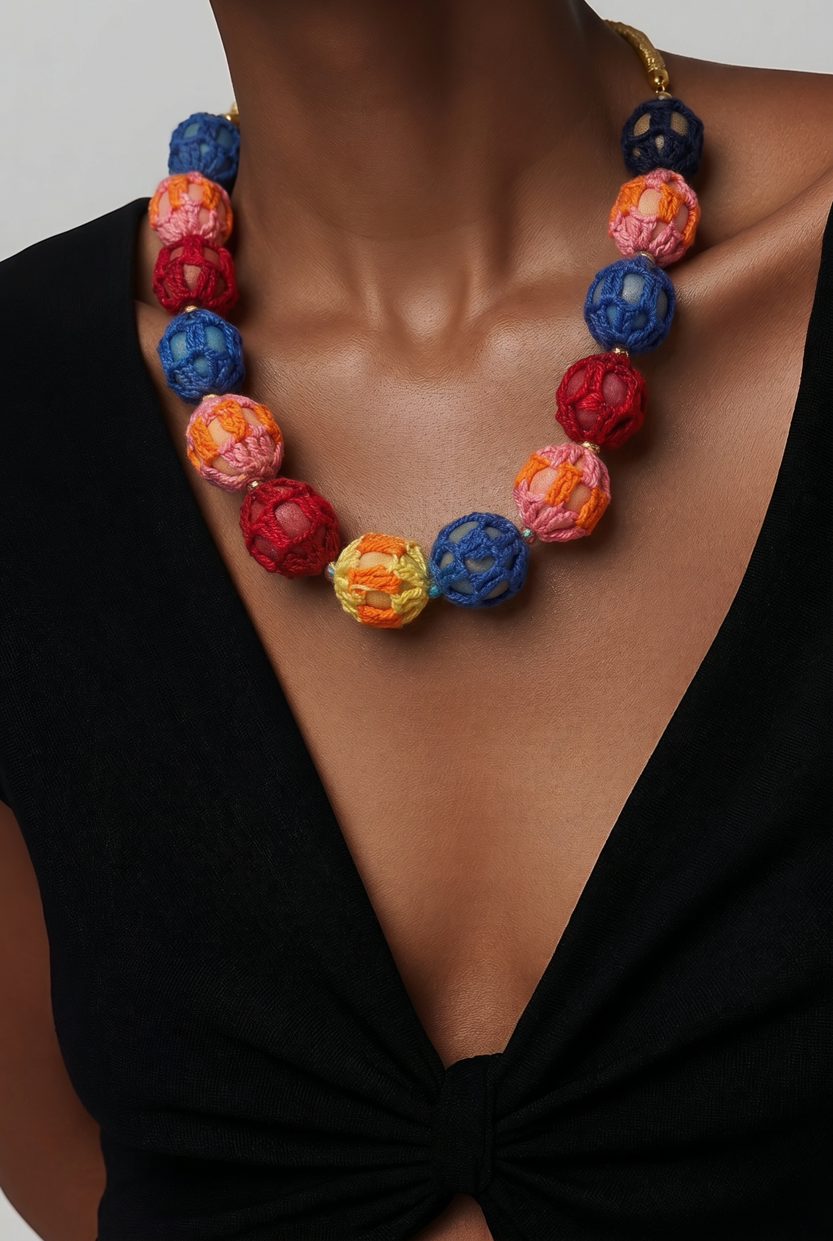 crochet vintage colorful beads statement necklaces