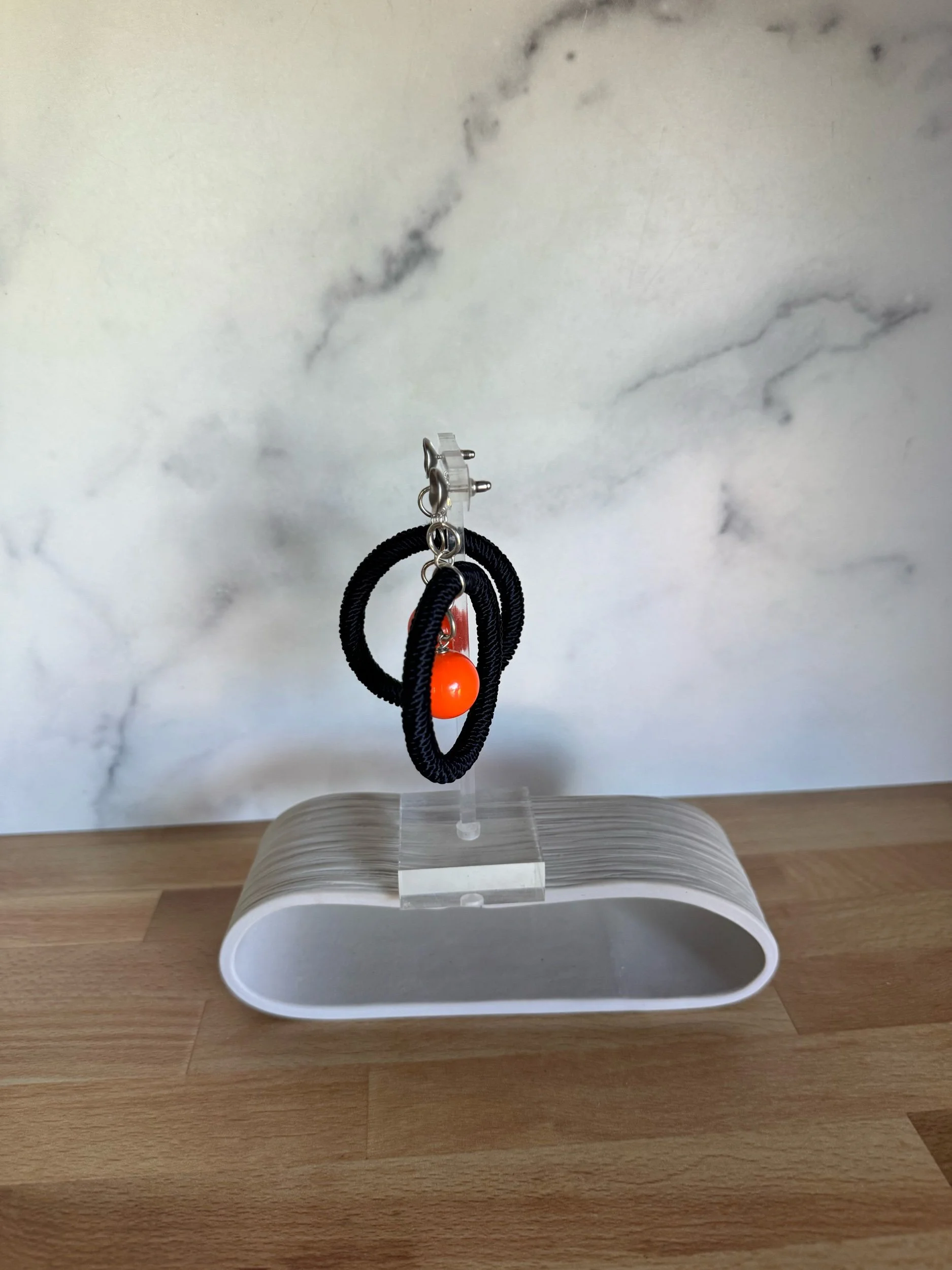 vintage orange lucite and fabric earring round hoop earrings