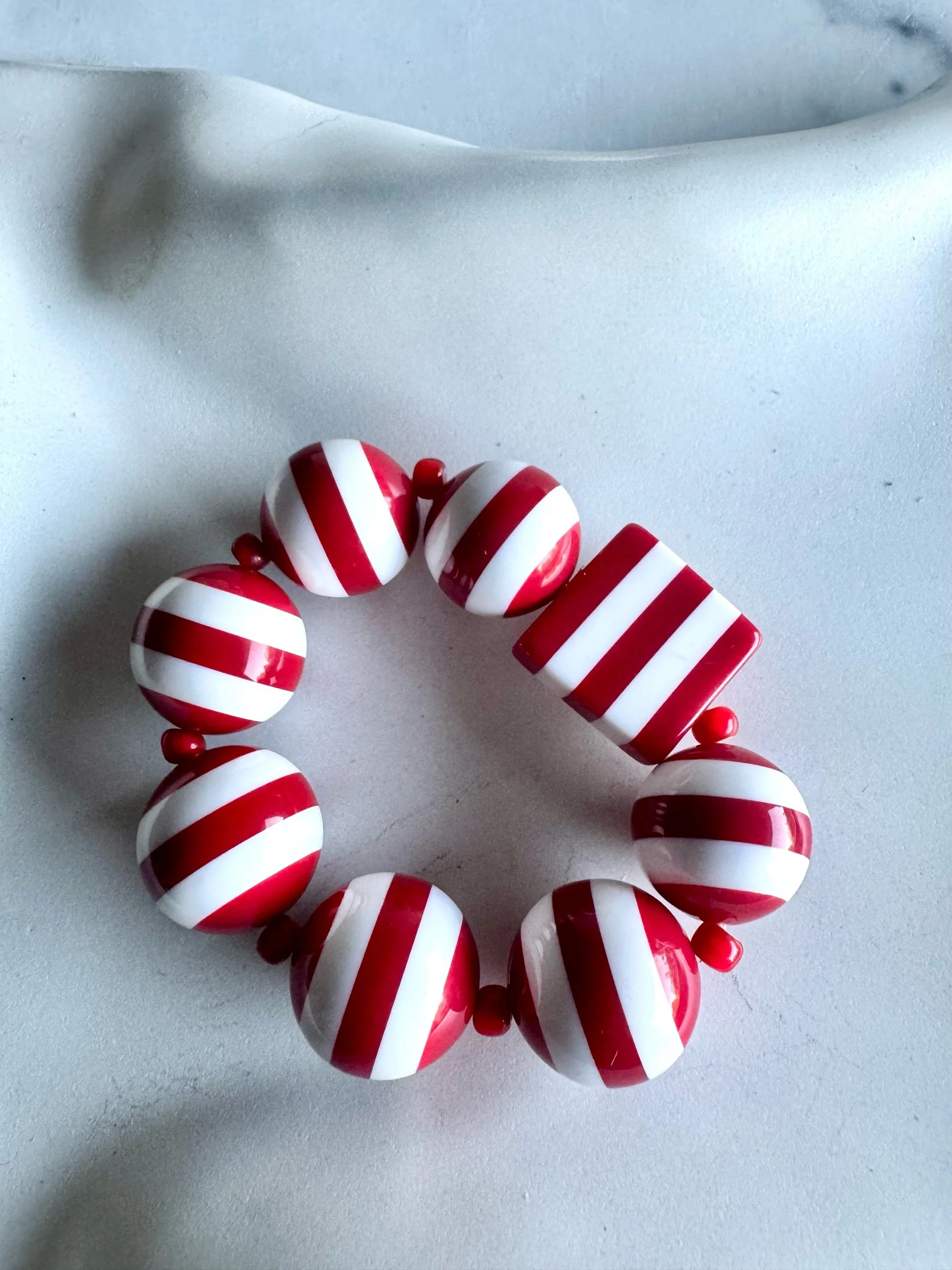 Let's Go Red and White!-red and white striped vintage lucite bracelet