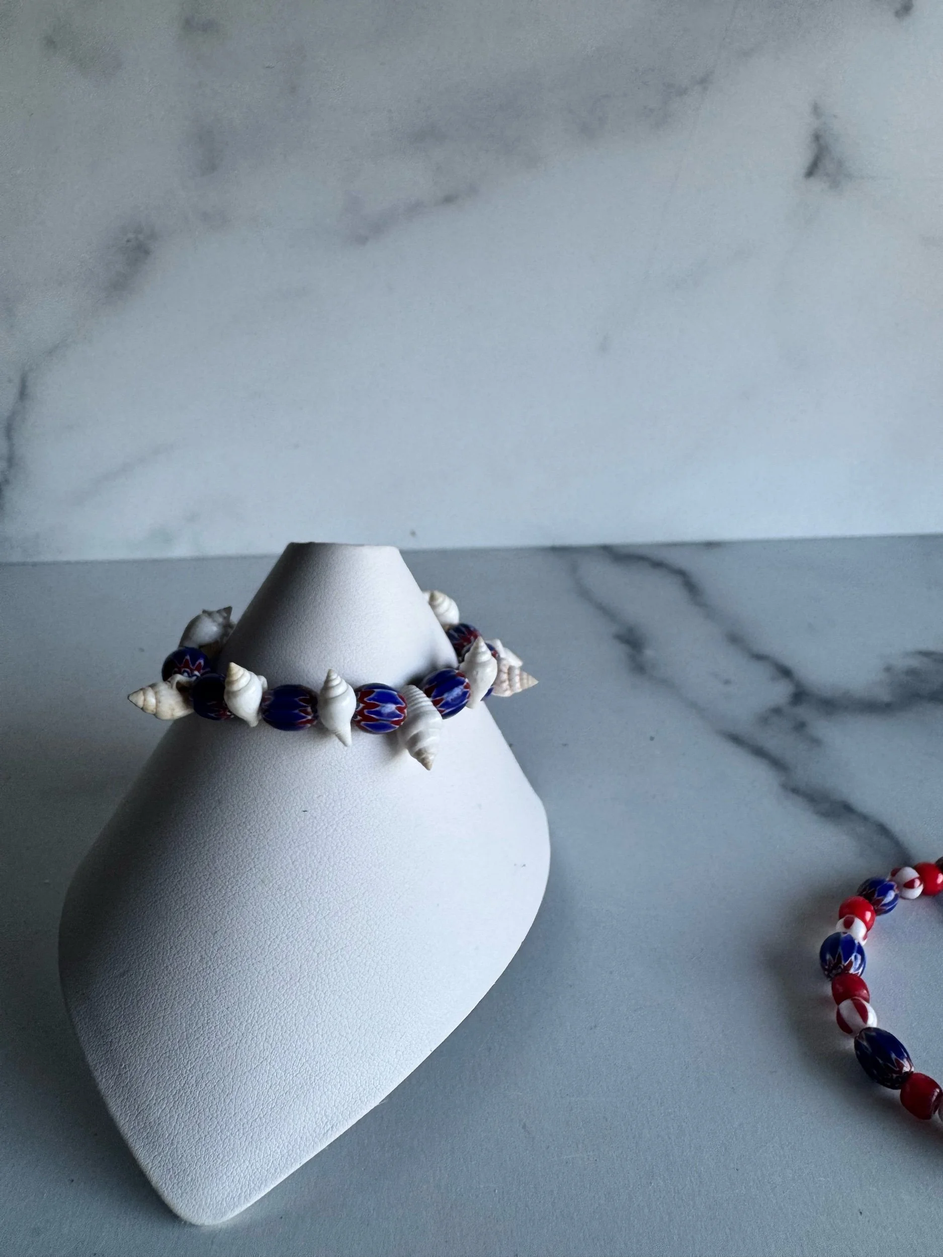 vintage glass read white and blue bracelets