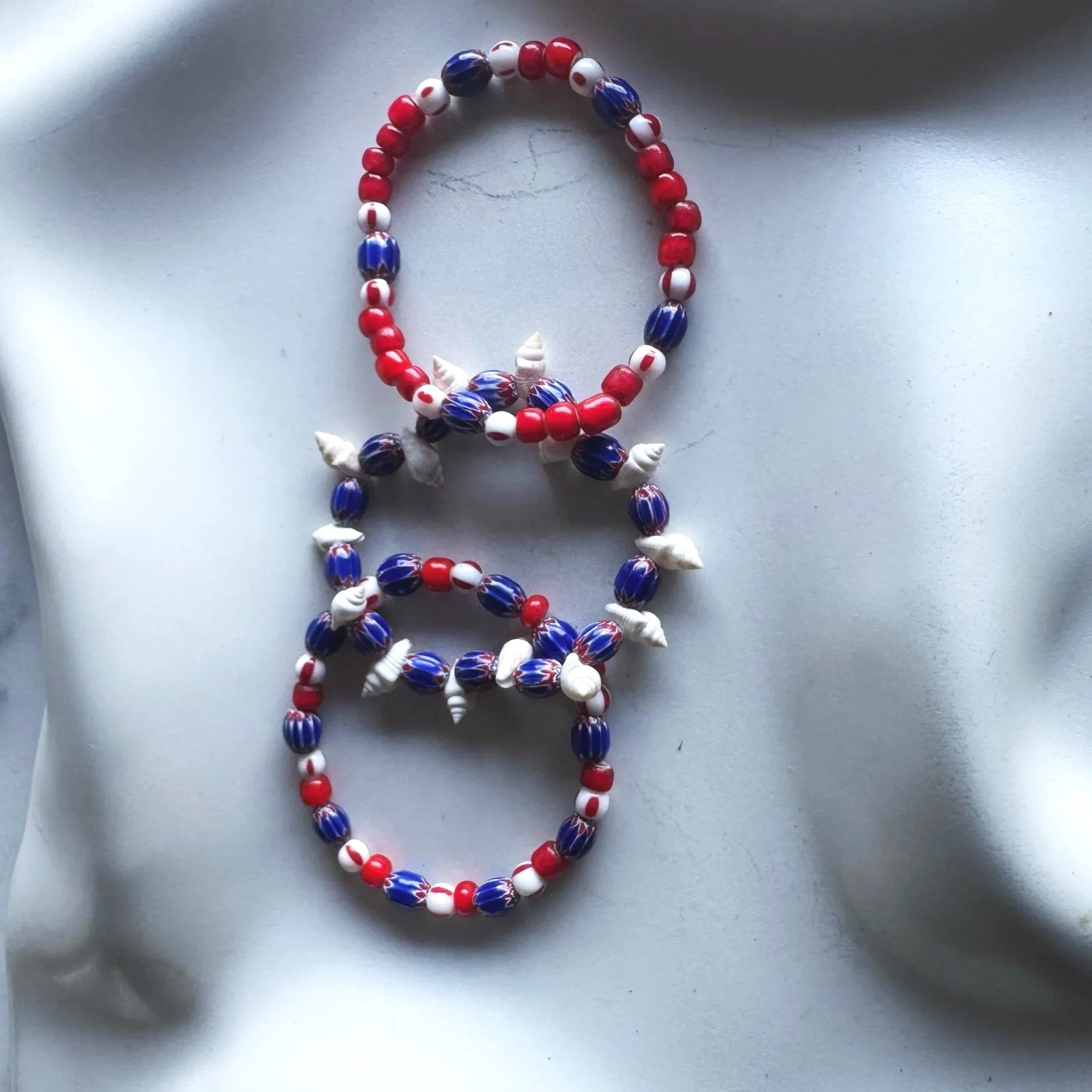 vintage glass read white and blue bracelets