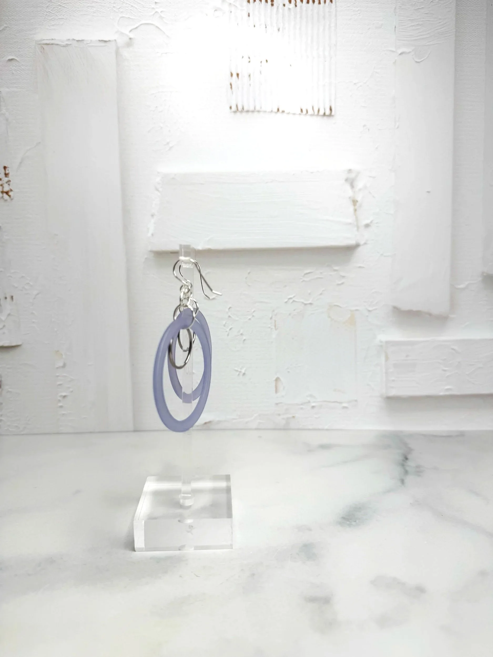 vintage lucite purple and silver earrings, light weight