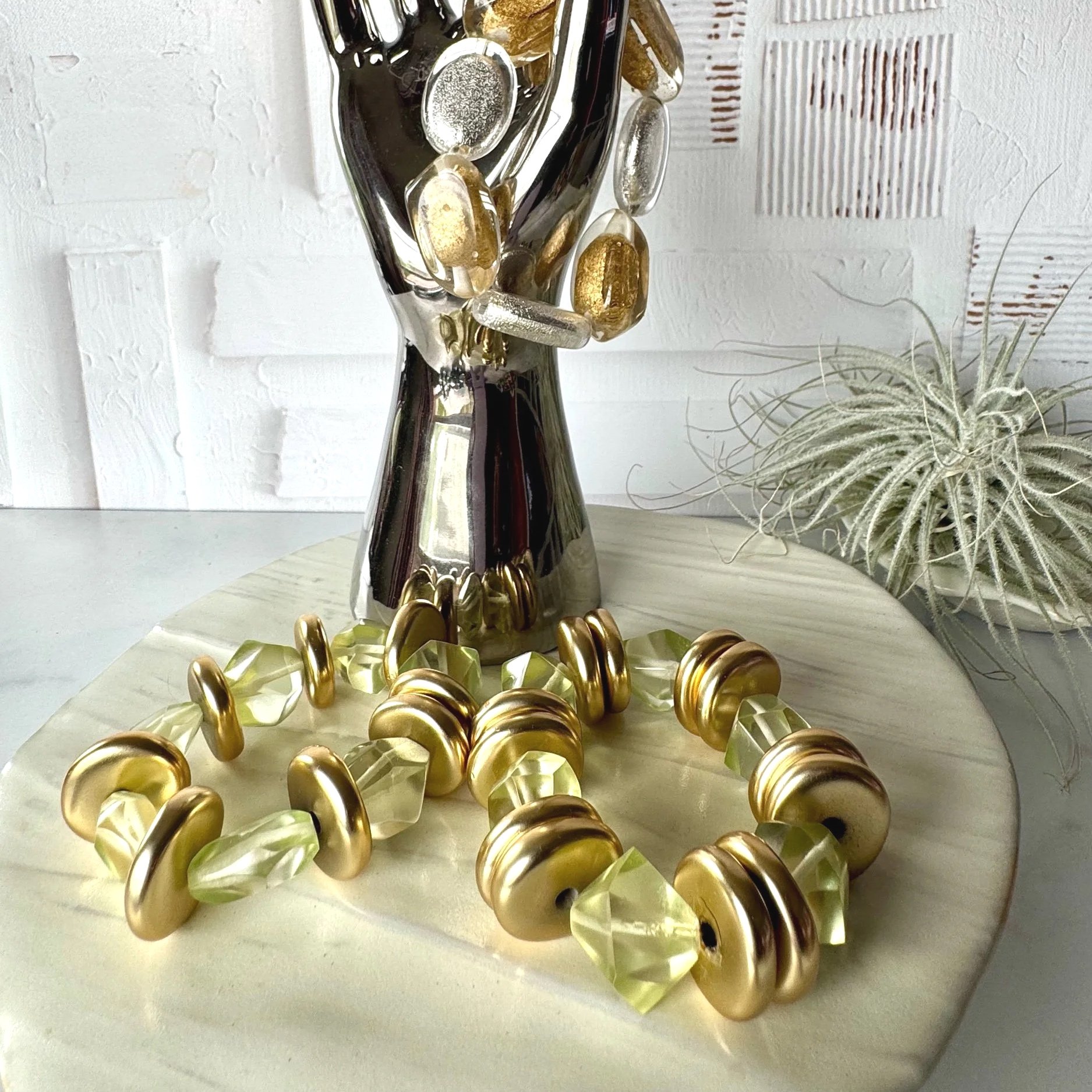 gold up cycled lucite beaded stretchy bracelet