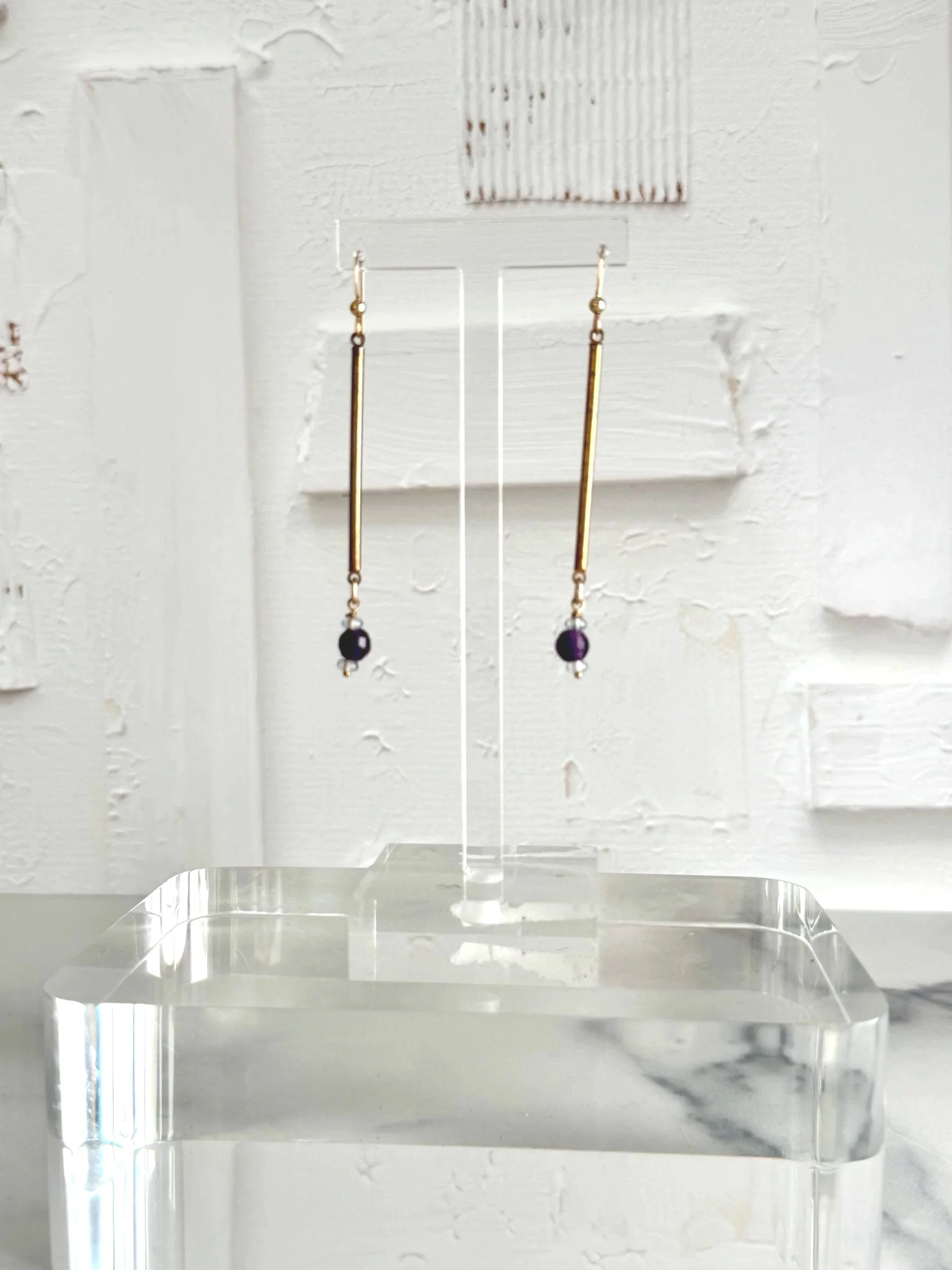 vintage bar and amethyst earrings can be worn for all occasions. sustainable earrings