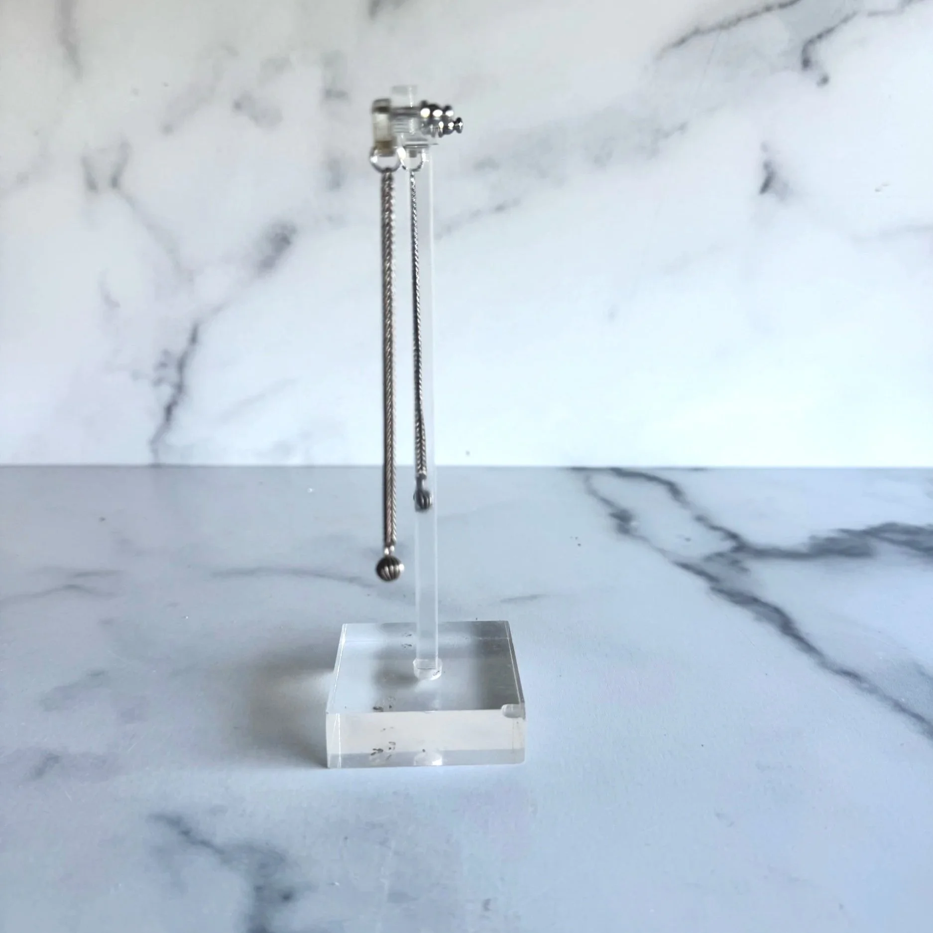 Silver drop earrings.  simple and modern