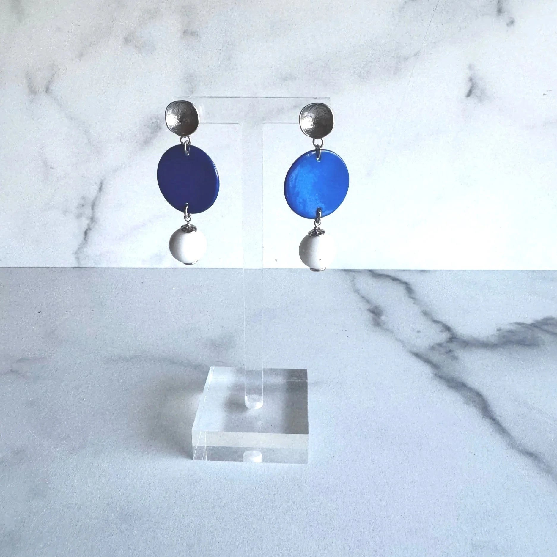 blue and white earrings school pride colors
