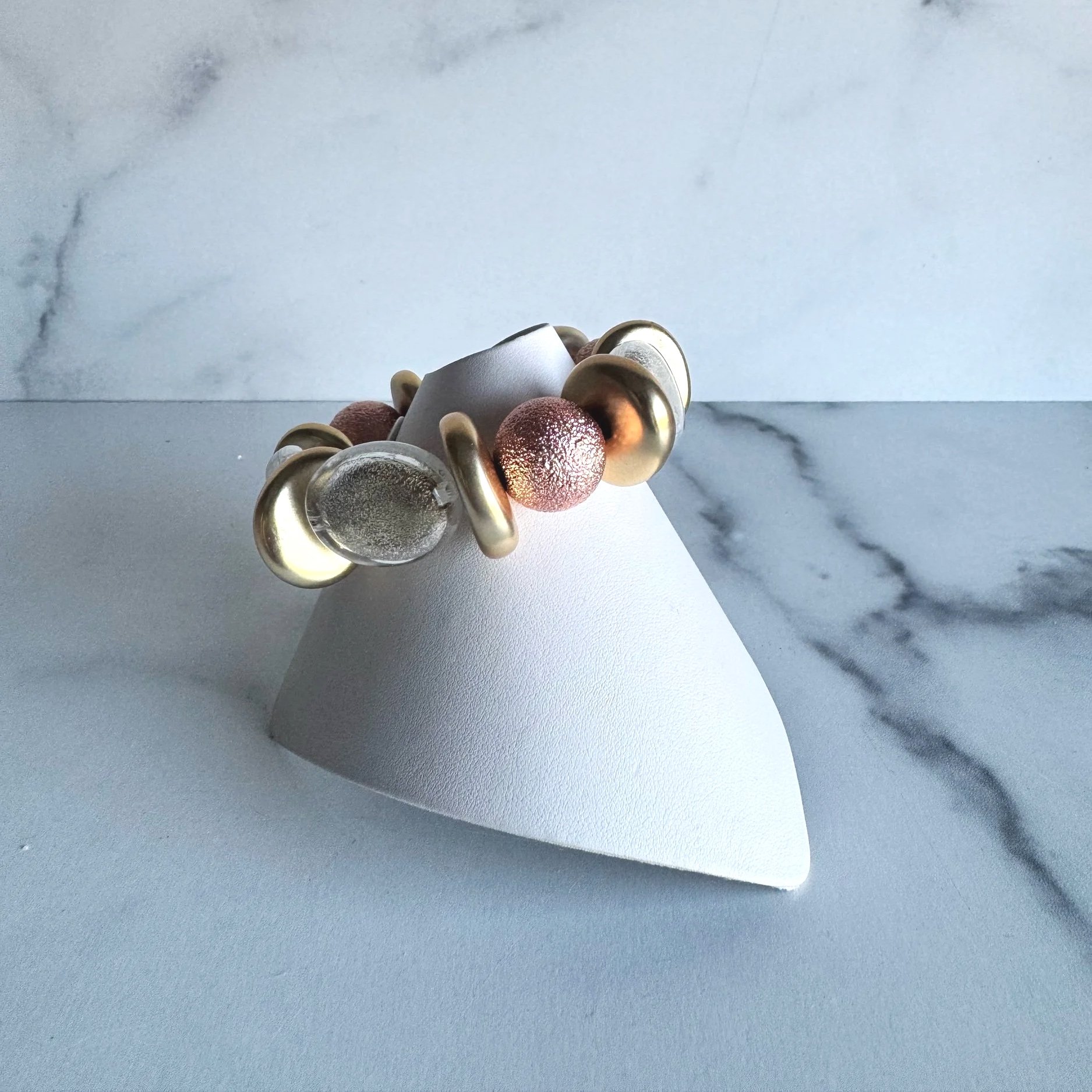 vintage beads and metal beads rose gold beaded stretchy bracelet