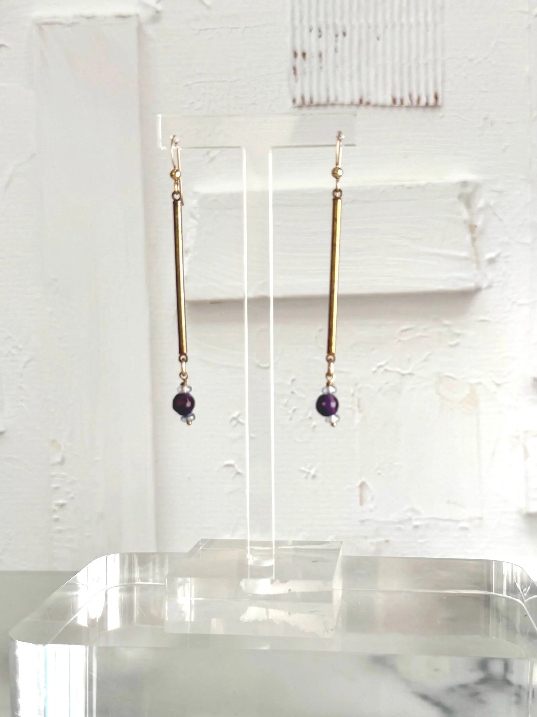 vintage bar and amethyst earrings can be worn for all occasions. sustainable earrings