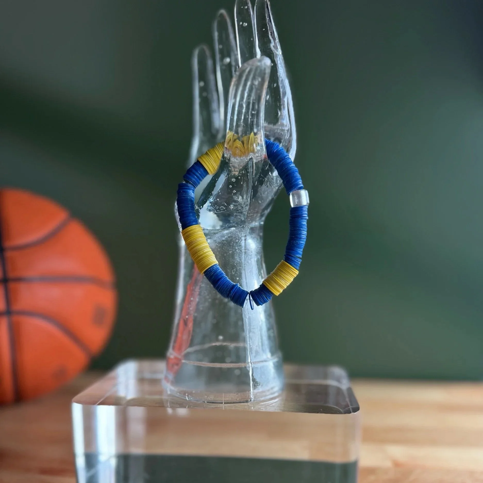 School and team colors vinyl bracelets with focal bead
