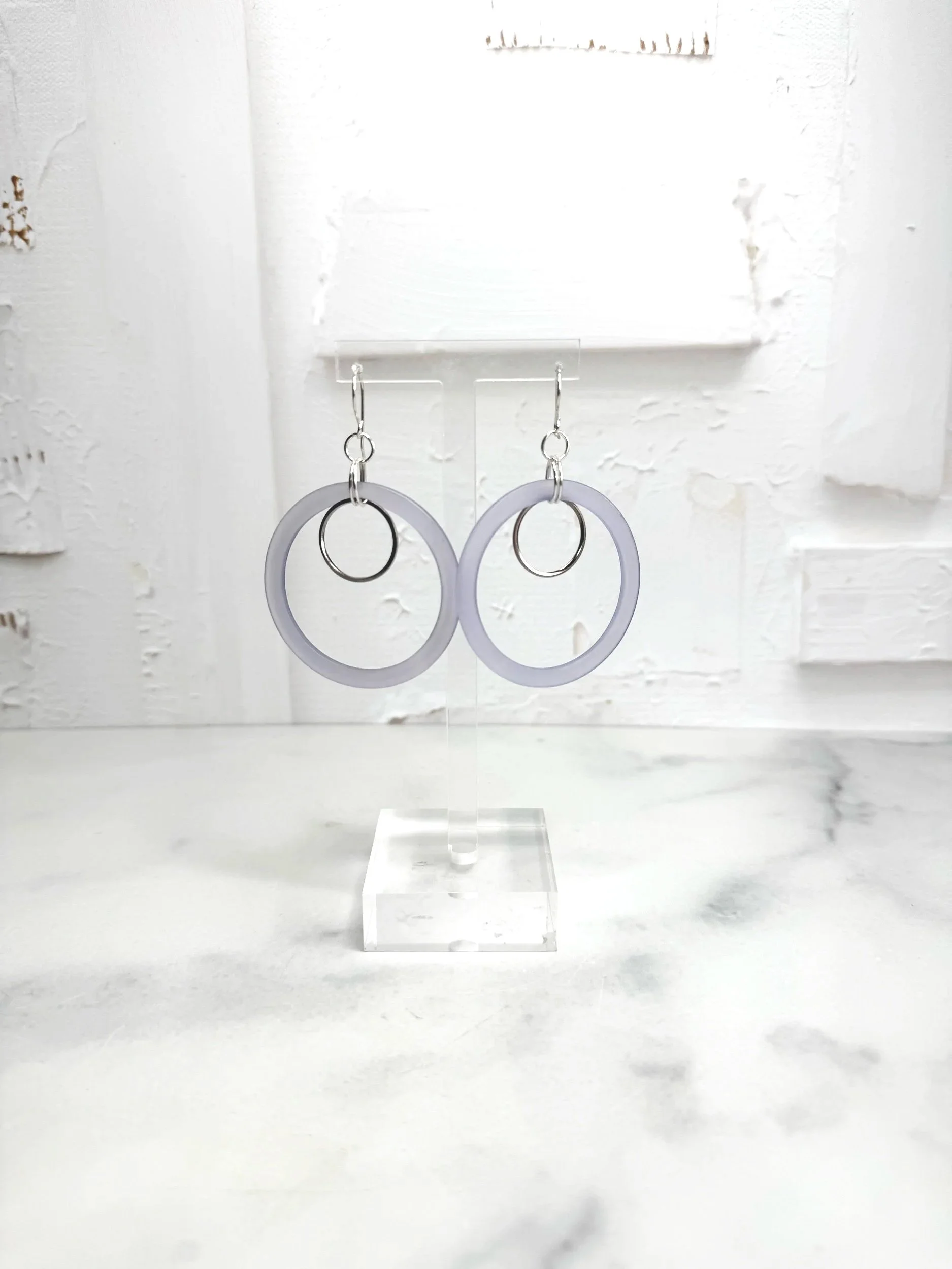 vintage lucite purple and silver earrings, light weight