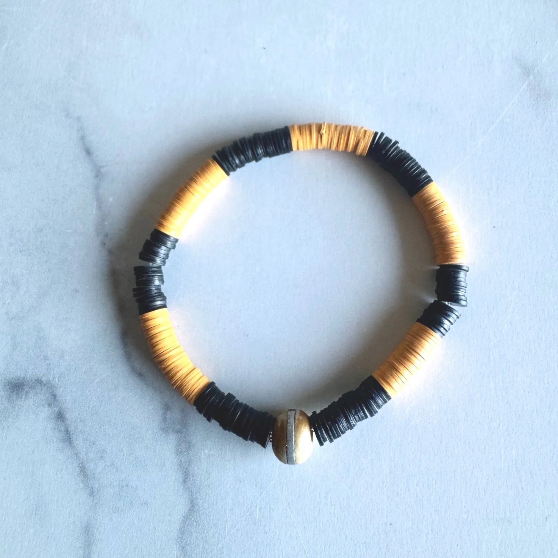 School and team colors vinyl bracelets with focal bead