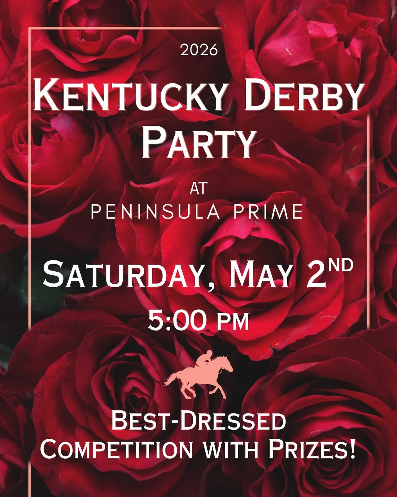 Who&rsquo;s ready for the Derby? 🐎 

🌹Join us at Peninsula Prime on Saturday, May 2nd for our annual Derby Party! Weather permitting, we will be enjoying the evening out on the patio. There will be a Best-Dressed Competition with Prizes and lots of