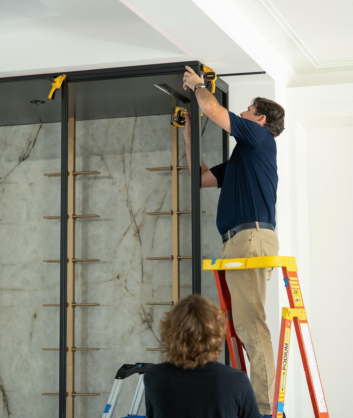 Sneak peek of @weldworkofficial putting the finishing touches on our Meadow Lark wine room&hellip; stay tuned for the reveal of the finished product 👀
&bull;
Build: @dynanconstructionco 
Architect: GLG Architects 
Interior Design: @annaliseobriendes