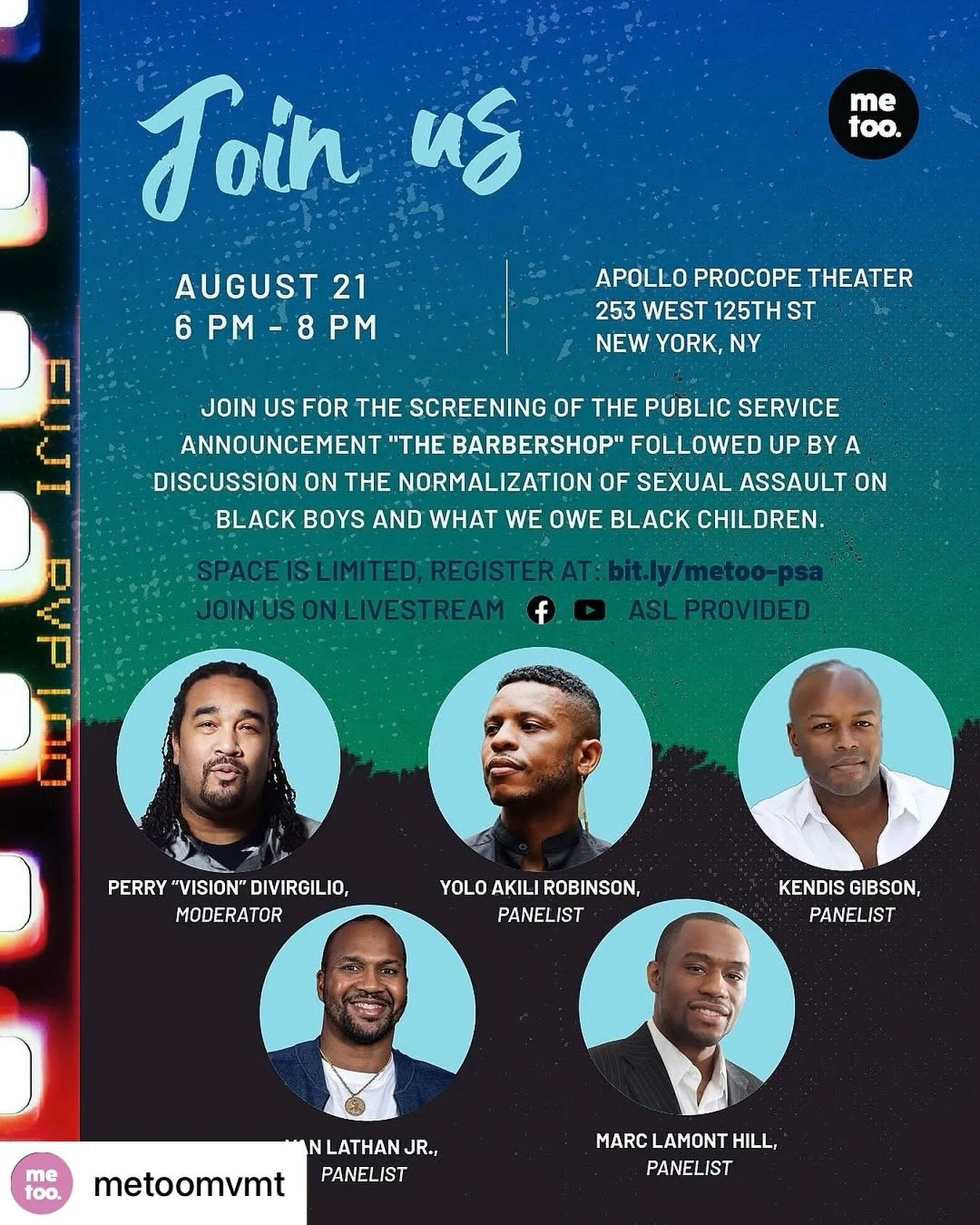 π£οΈ It’s time to protect Black boys, and all Black children.
Join us at the historic @apollotheater or via livestream this Thursday (8/21) for the premiere of “The Barbershop,” me too. Movement’s new PSA with @verzuztv, aimed