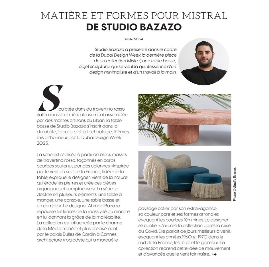 Thank you @cote.deco.lb for the editorial on our Mistral Collection! @christianetawil