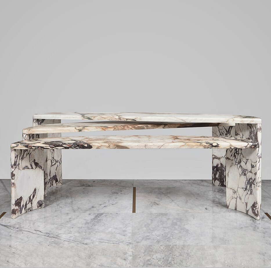 The Level Buffet revealed. A series of sculpted interlocking marble consoles, that can be arranged as needed.