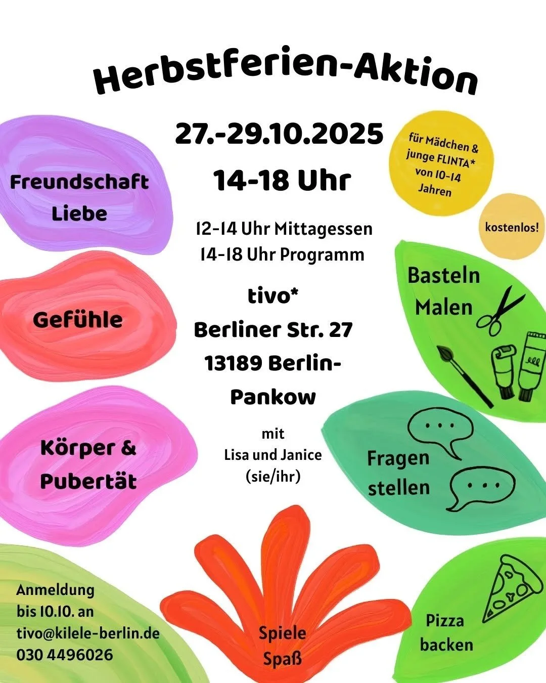 ✨ In den Ferien noch nichts vor? ✨

Es wird gebastelt, gemalt, gemeinsam gegessen und wenn ihr m&ouml;chtet dann k&ouml;nnt ihr &uuml;ber Freund*innenschaft, Liebe, Pubert&auml;t und vieles mehr quatschen. 

Mit Anmeldung

#freundinnen #tivo #ferien 