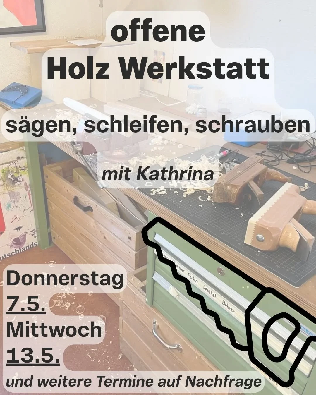 🪚 Offene Holz Werkstatt @tivo_berlin
Kostenlos, freiwillig und selbstbestimmt.
Material und Werkzeug ausprobieren.
Eigene Ideen umsetzen oder gemeinsam Hocker f&uuml;r die Terrasse bauen.. 🪵

Einfach vorbei kommen! 

#tivofetzt
#m&auml;dchenarbeit

