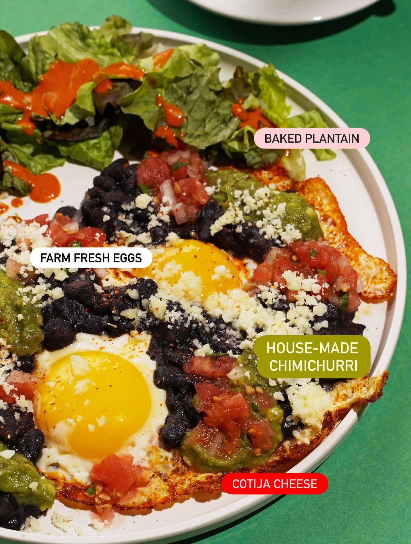 PLATANO &amp; EGG 🍌🥚
Baked plantain topped with baked beans, chile de Arbol, chimichurri, cotija cheese served with two farm fresh eggs and choice of corn tortillas, sourdough or flatbread. 
#chadwicksTO #torontobrunch #theannex