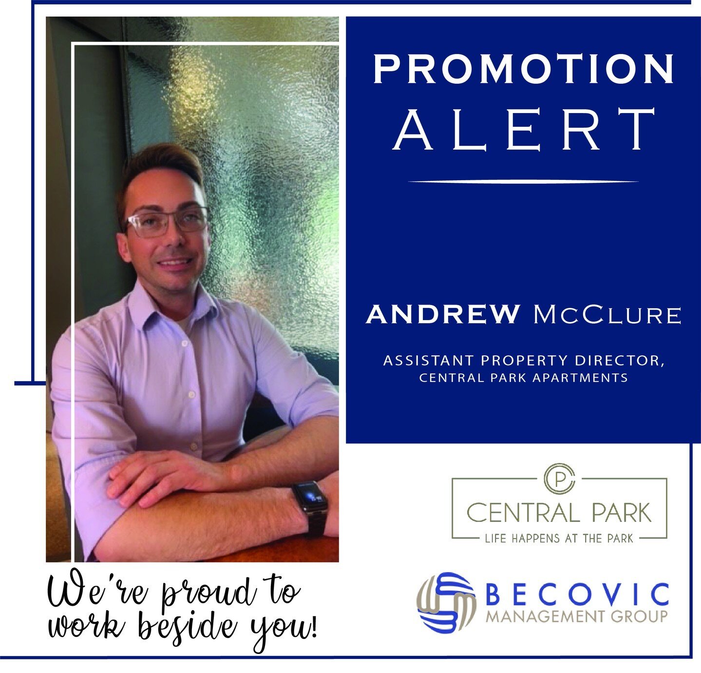 We are so proud of Andrew McClure at @centralparkplainfield for being promoted to assistant property director! He has been working so hard to help keep Central Park the luxurious, family-centered community it is and we must say that the promotion is 