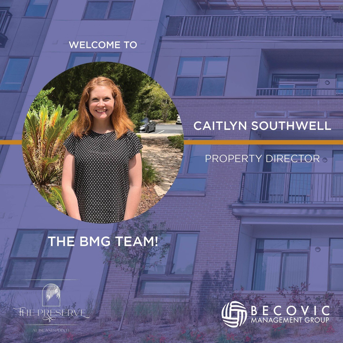 We have an important announcement this week! We are proud to introduce our newest property director, Caitlyn Southwell. She will be managing the lease-up of our newest property, @preserveatislandpointe. We are so happy to have her on board and are ve