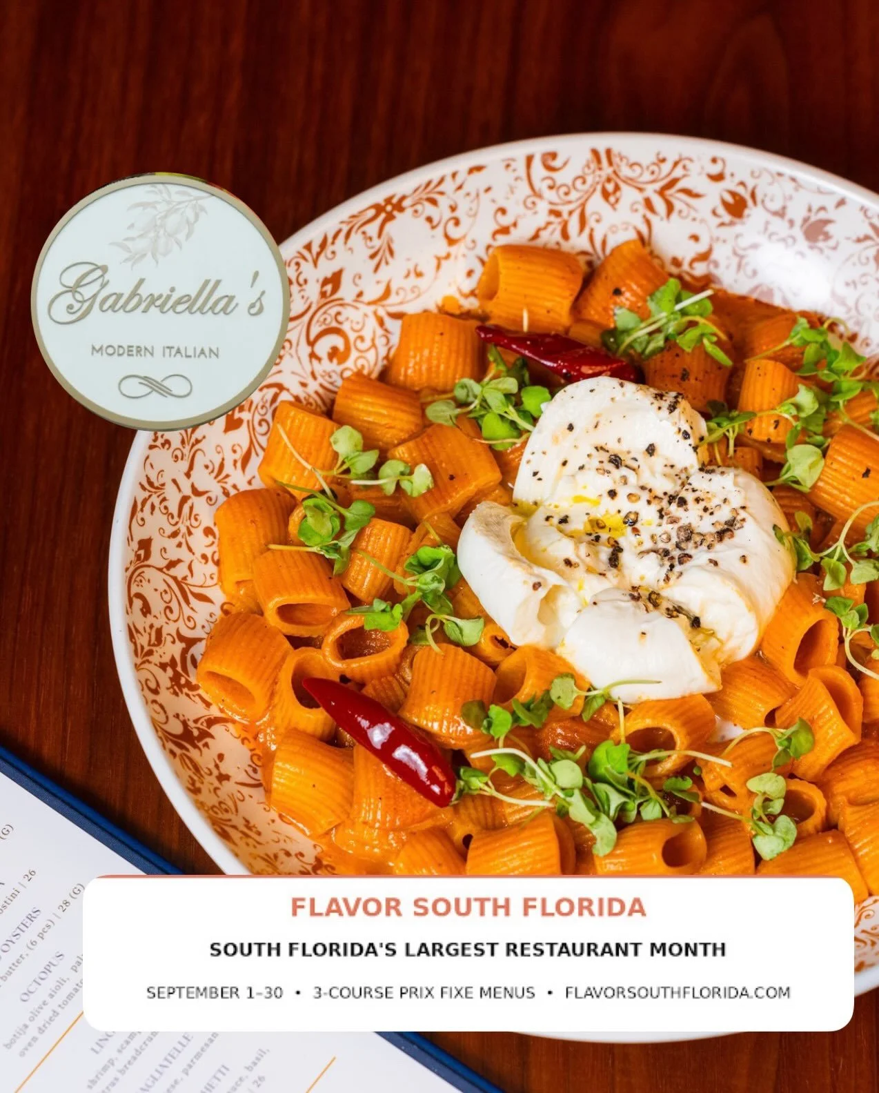 Delray Beach is bringing a little extra Italian flair to Flavor this September. 🍝✨

Gabriella&rsquo;s Modern Italian joins Flavor South Florida with a $70 three-course dinner featuring choices like Signature Spicy Rigatoni, truffle-butter Garganelli