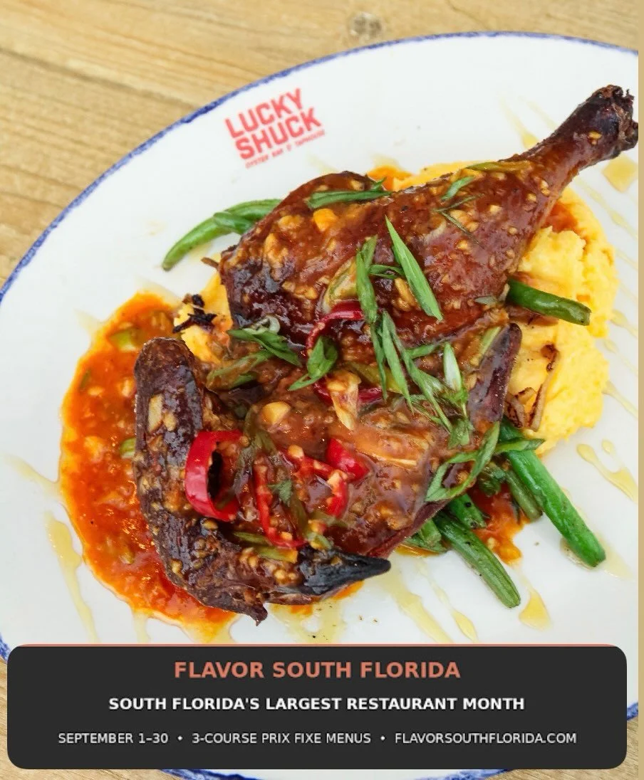 Lucky Shuck is making the September dinner decision pretty easy. 🦪🌴

Three courses for $49 with choices like House Smoked Fish Dip, Sweet &amp; Spicy Baby Back Ribs, Baja Fish Tacos, Yellowtail Snapper Milanese&mdash;and Blueberry Butter Cake to fi