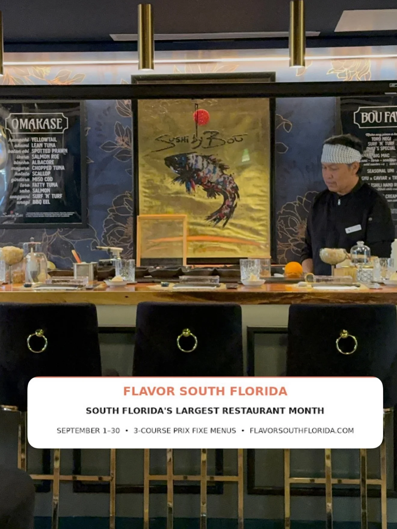 Sushi night, but make it an experience. 🍣✨

For Flavor South Florida, Sushi by Bou- Palm Beach Gardens FL @ PGA National Resort is offering a $65 omakase menu featuring 12 courses, from Hamachi and Hotate to O-Toro, Wagyuni and Unagi. Tucked inside 