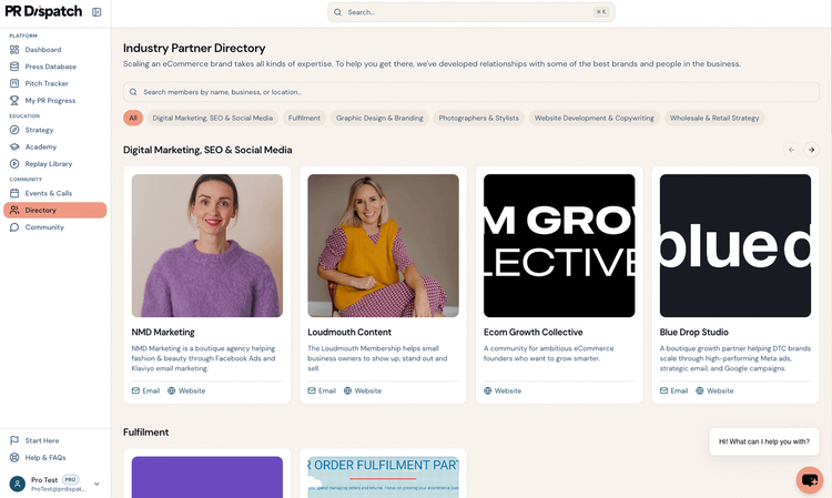 PR Dispatch community and directory