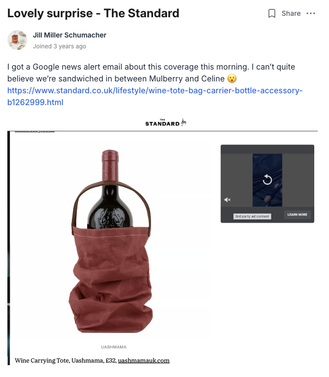 UASHMAMA homeware brand review of PR coverage in The Standard through PR Dispatch