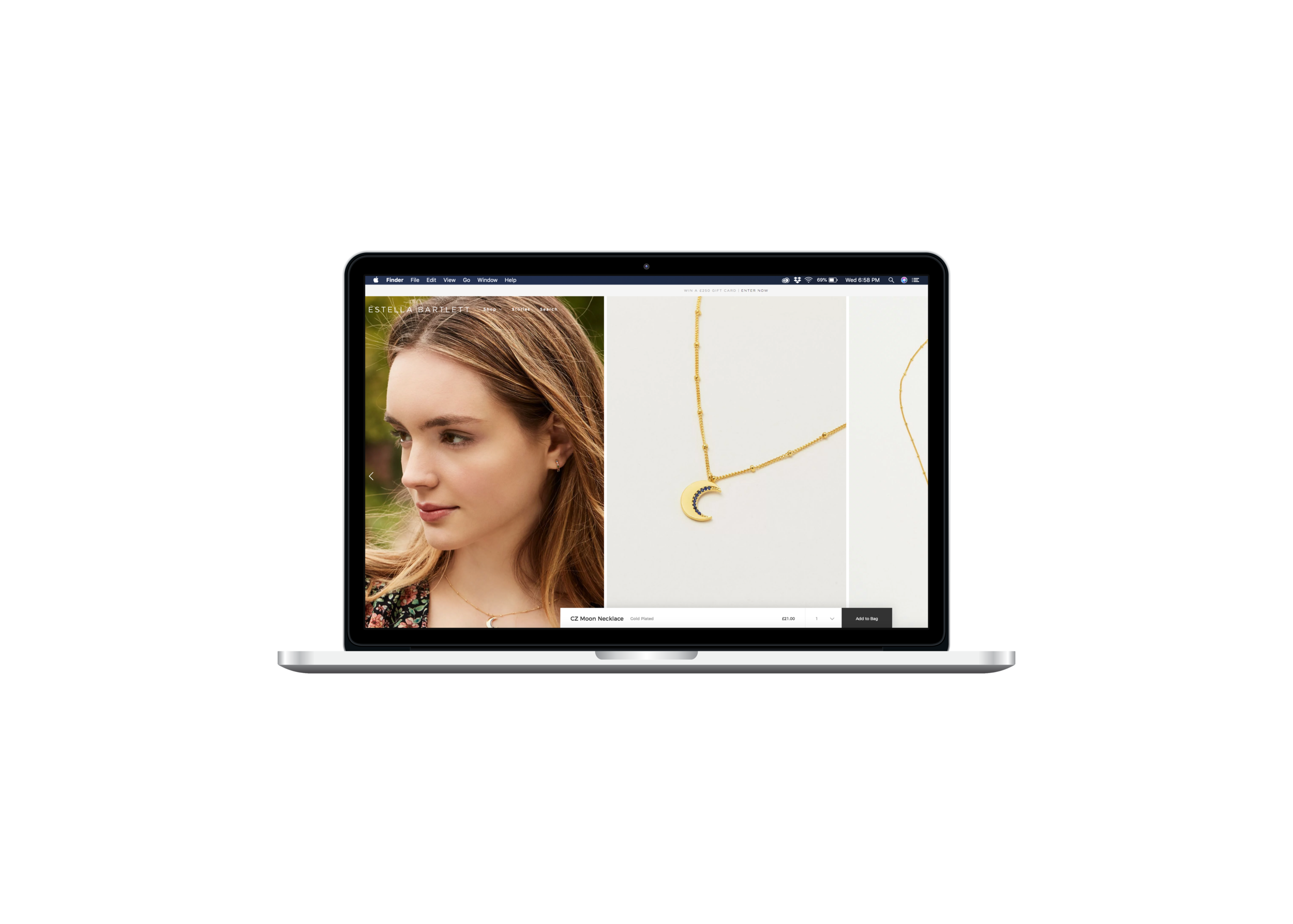 Macbook with a woman and necklace on screen