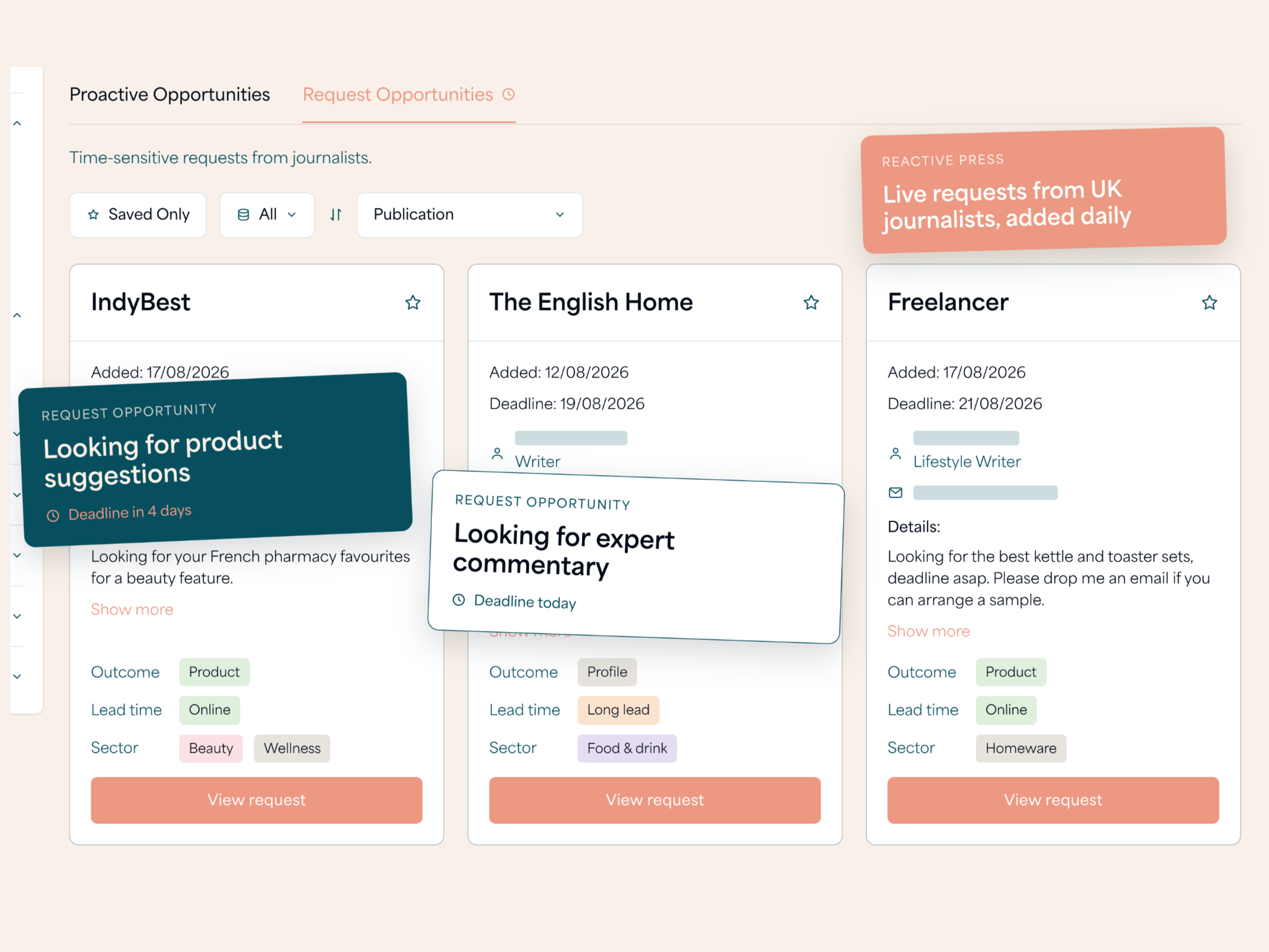 Live UK journalist requests for fashion products in the PR Dispatch platform