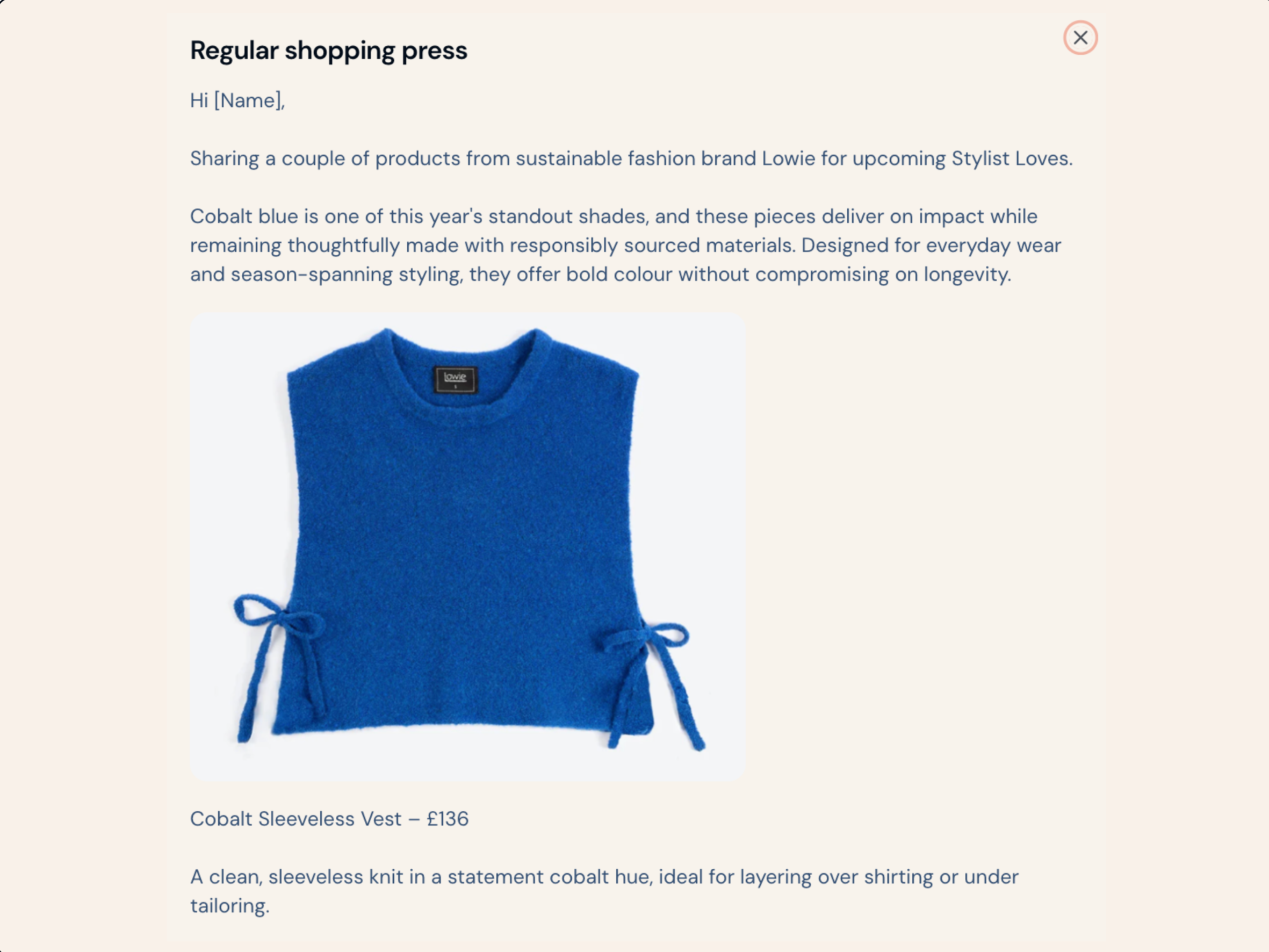 Fashion PR pitch template for shopping press in PR Dispatch