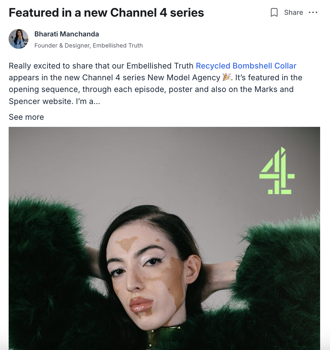 Embellished Truth sustainable brand PR win – featured on Channel 4 using PR Dispatch