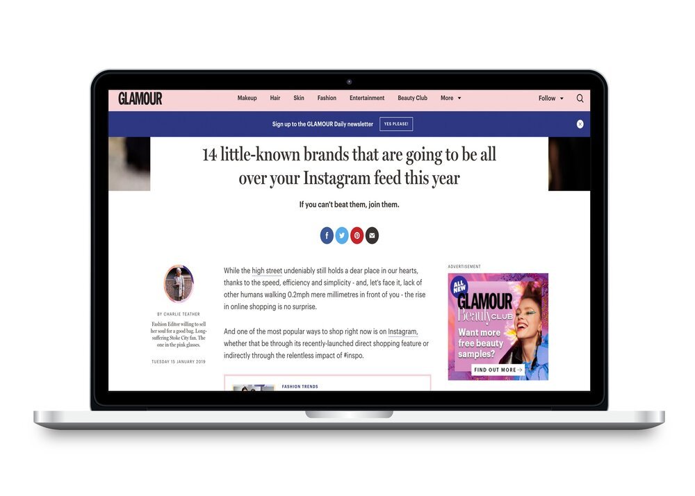 Laptop showing Glamour magazine online