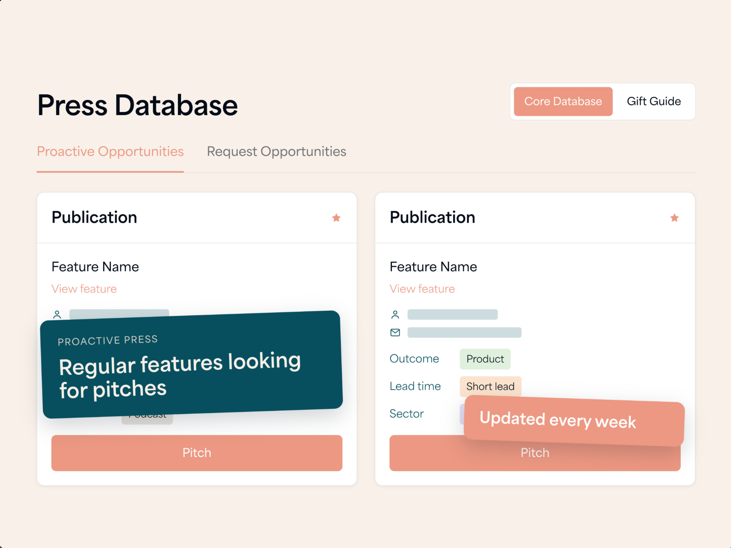 PR Dispatch press database showing fashion journalist contacts and regular feature opportunities