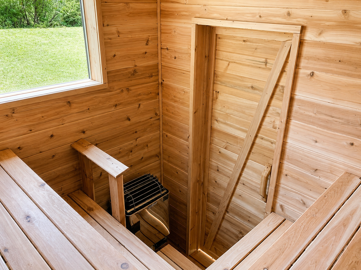 Cedar sauna interior with Harvia KIP electric heater