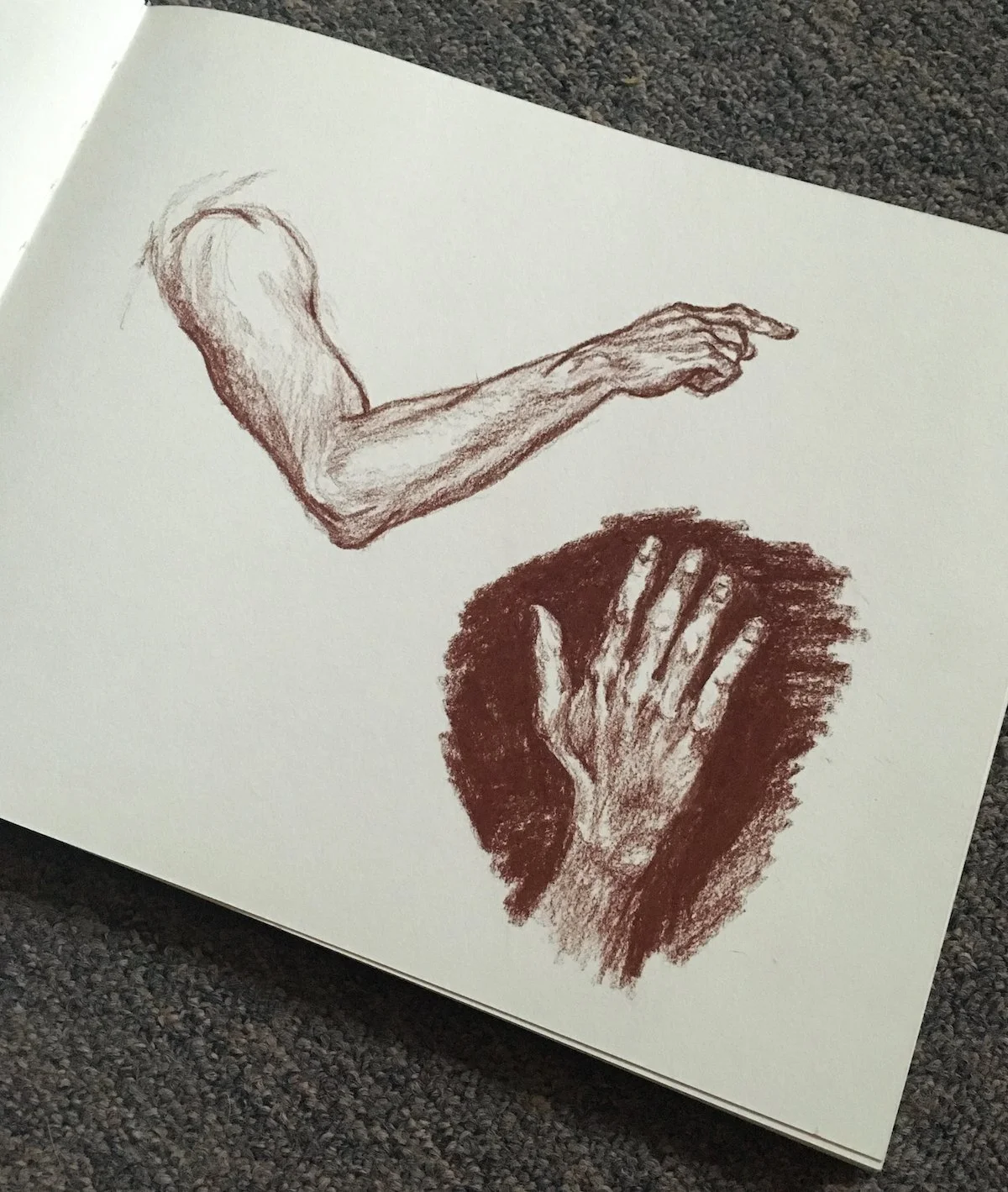 drawing of a person's right arm with a pointed finger